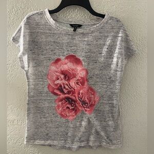 Nicole Miller Women’s Gray Sleeveless Top with Pink Floral Design Medium